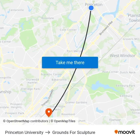 Princeton University to Grounds For Sculpture map