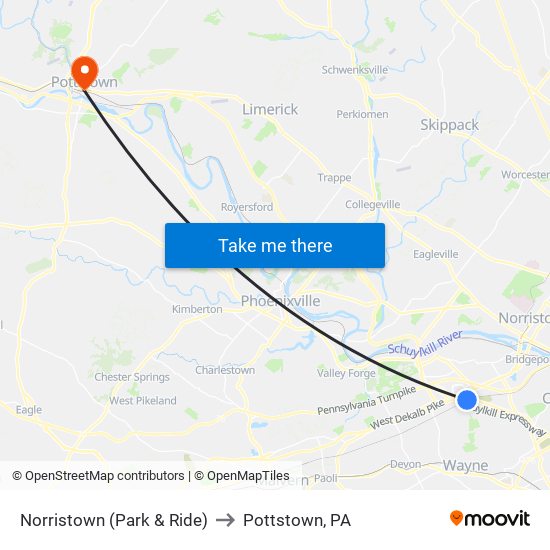 Norristown (Park & Ride) to Pottstown, PA map