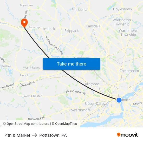 4th & Market to Pottstown, PA map