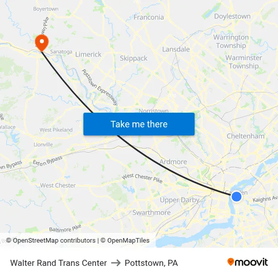 Walter Rand Trans Center to Pottstown, PA map