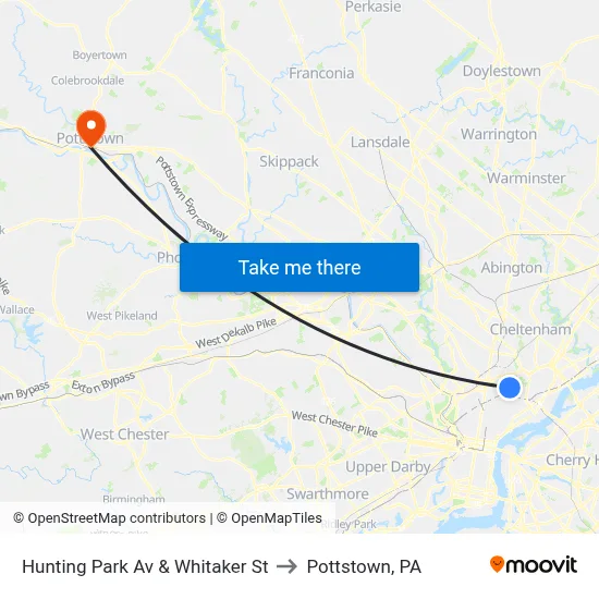 Hunting Park Av & Whitaker St to Pottstown, PA map