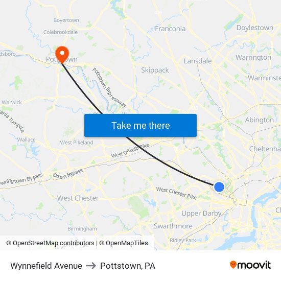 Wynnefield Avenue to Pottstown, PA map