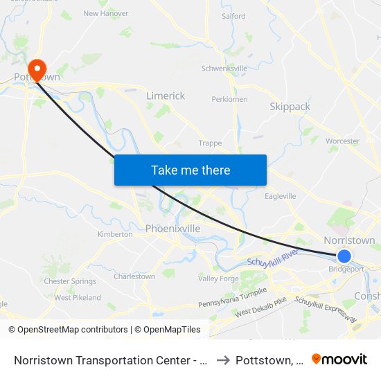 Norristown Transportation Center - Nhsl to Pottstown, PA map