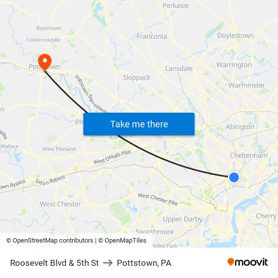 Roosevelt Blvd & 5th St to Pottstown, PA map