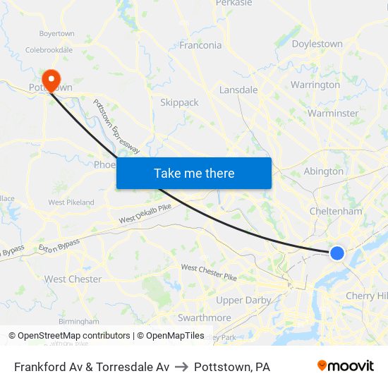 Frankford Av & Torresdale Av to Pottstown, PA map