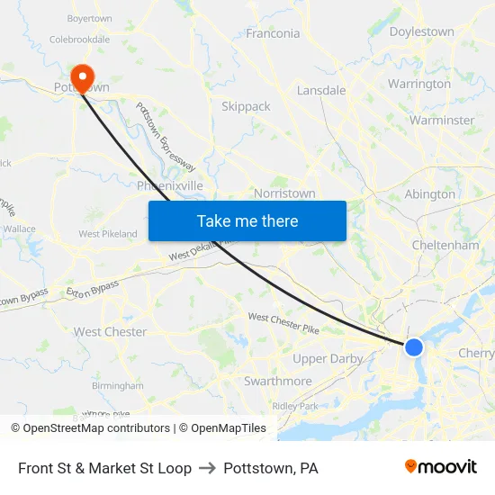 Front St & Market St Loop to Pottstown, PA map