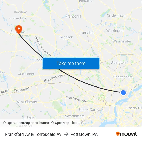 Frankford Av & Torresdale Av to Pottstown, PA map