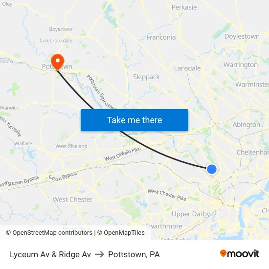 Lyceum Av & Ridge Av to Pottstown, PA map