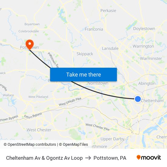 Cheltenham Av & Ogontz Av Loop to Pottstown, PA map