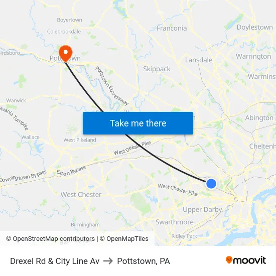 Drexel Rd & City Line Av to Pottstown, PA map