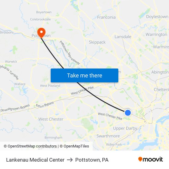 Lankenau Medical Center to Pottstown, PA map