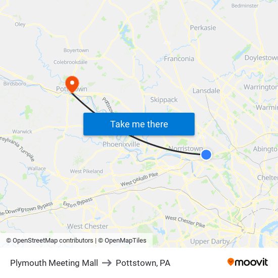 Plymouth Meeting Mall to Pottstown, PA map