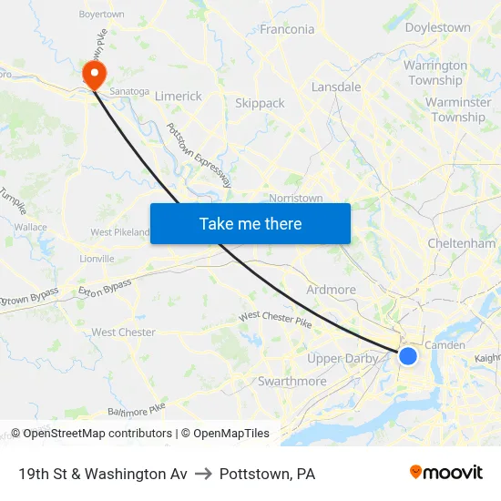 19th St & Washington Av to Pottstown, PA map