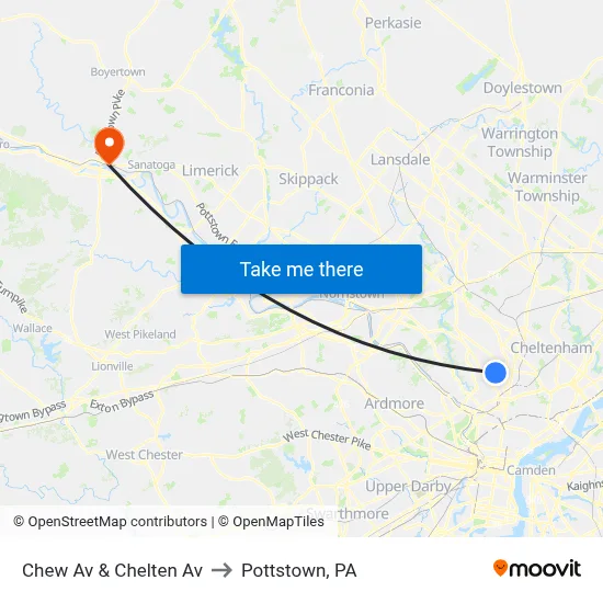Chew Av & Chelten Av to Pottstown, PA map