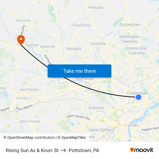Rising Sun Av & Knorr St to Pottstown, PA map