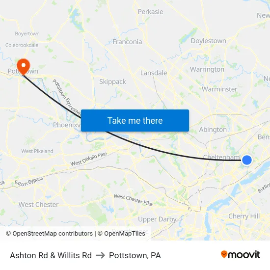 Ashton Rd & Willits Rd to Pottstown, PA map