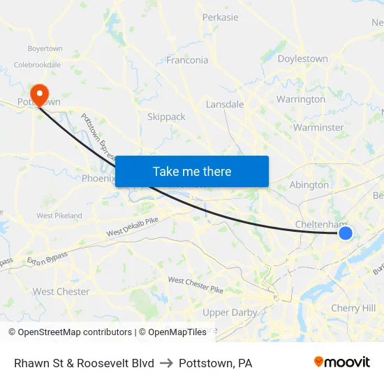 Rhawn St & Roosevelt Blvd to Pottstown, PA map