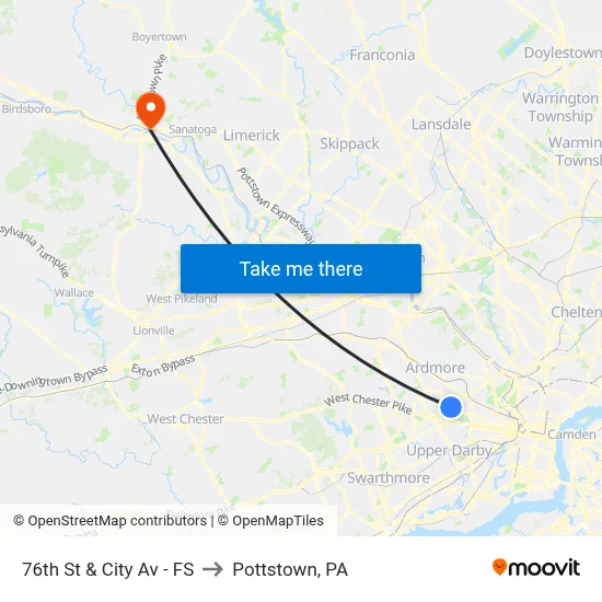 76th St & City Av - FS to Pottstown, PA map