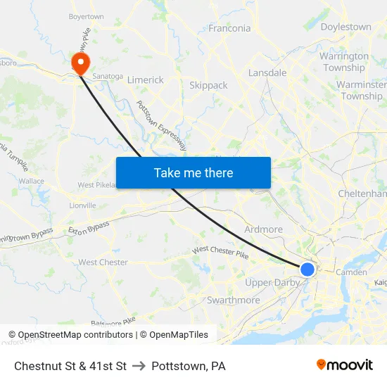 Chestnut St & 41st St to Pottstown, PA map