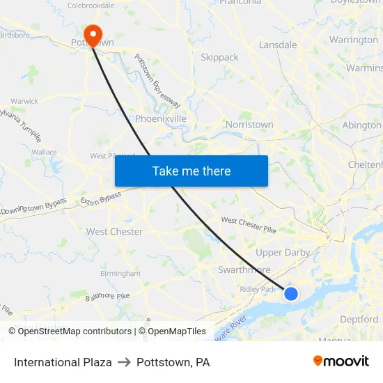 International Plaza to Pottstown, PA map