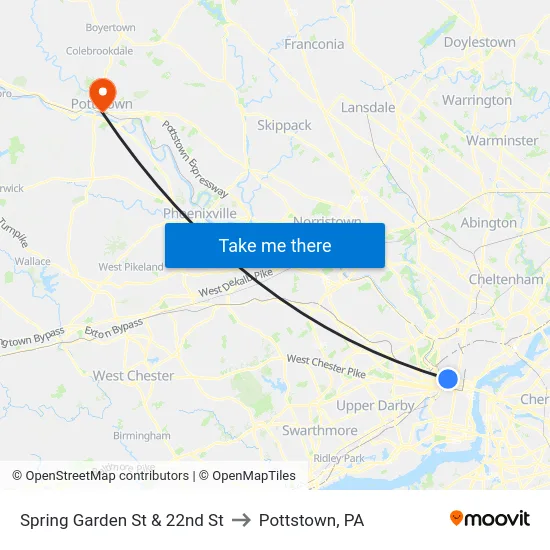Spring Garden St & 22nd St to Pottstown, PA map