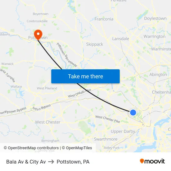 Bala Av & City Av to Pottstown, PA map