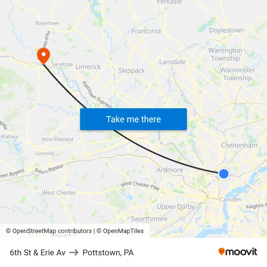 6th St & Erie Av to Pottstown, PA map