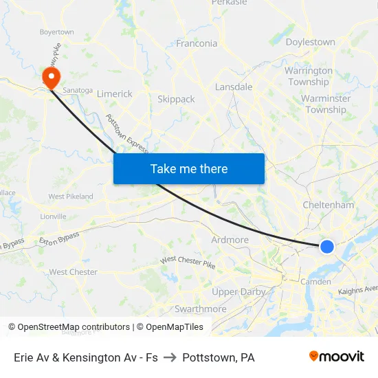 Erie Av & Kensington Av - Fs to Pottstown, PA map