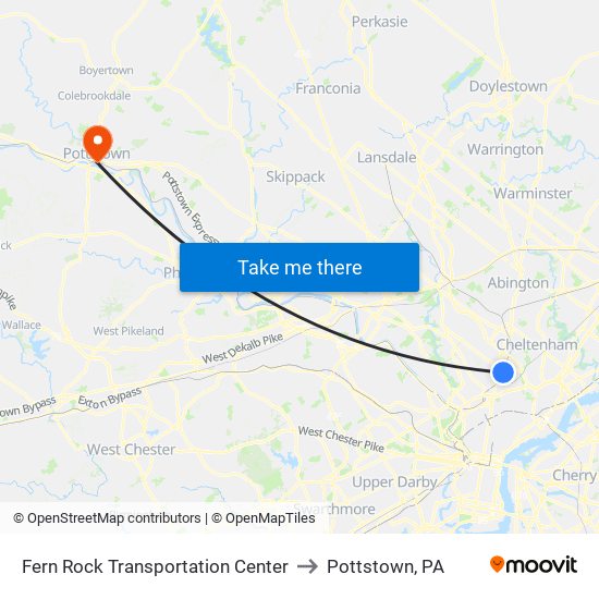 Fern Rock Transportation Center to Pottstown, PA map