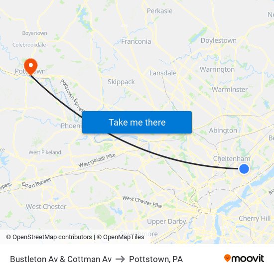 Bustleton Av & Cottman Av to Pottstown, PA map