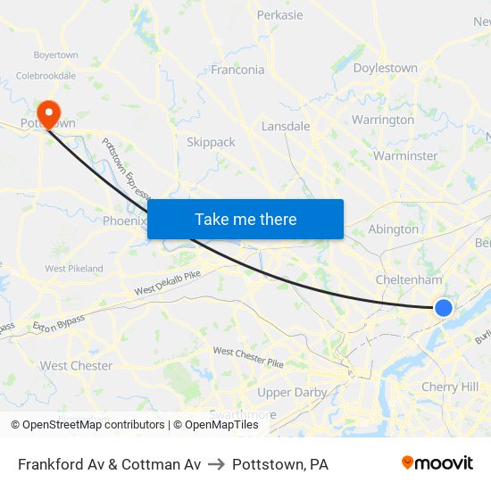 Frankford Av & Cottman Av to Pottstown, PA map