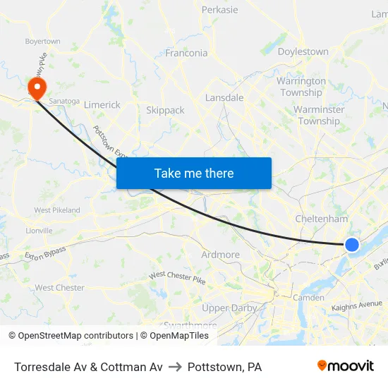 Torresdale Av & Cottman Av to Pottstown, PA map