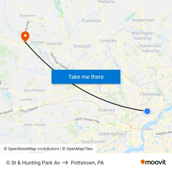 G St & Hunting Park Av to Pottstown, PA map