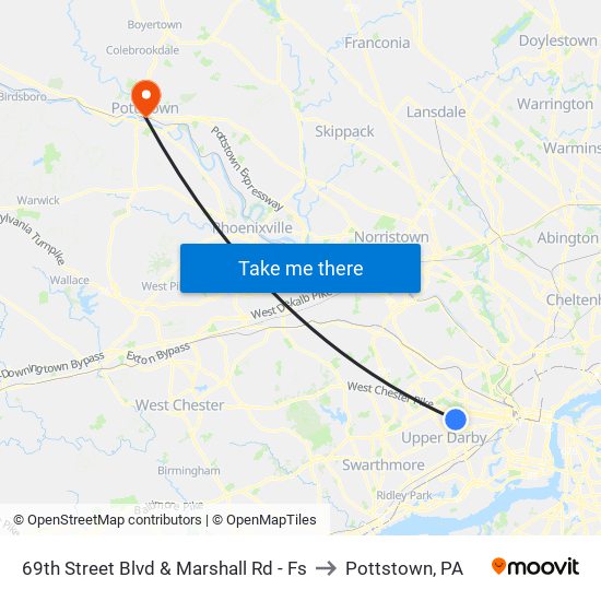 69th Street Blvd & Marshall Rd - Fs to Pottstown, PA map