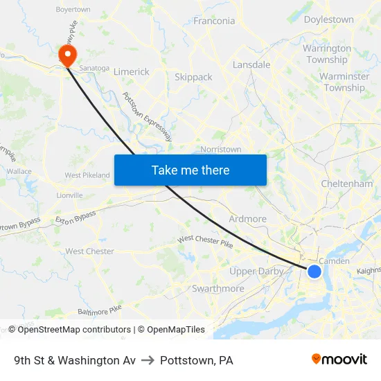 9th St & Washington Av to Pottstown, PA map