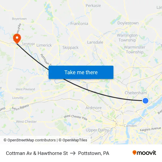 Cottman Av & Hawthorne St to Pottstown, PA map