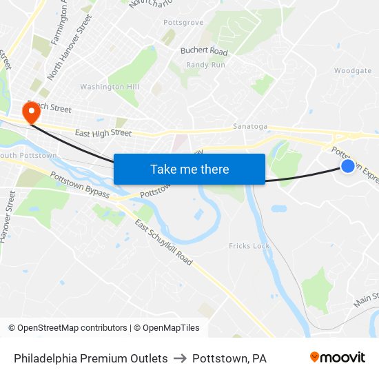 Philadelphia Premium Outlets to Pottstown, PA map