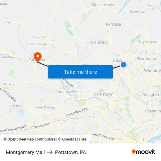 Montgomery Mall to Pottstown, PA map