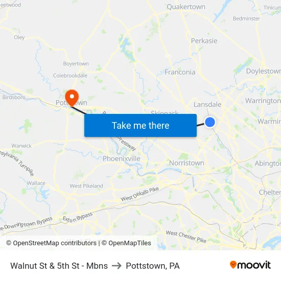 Walnut St & 5th St - Mbns to Pottstown, PA map