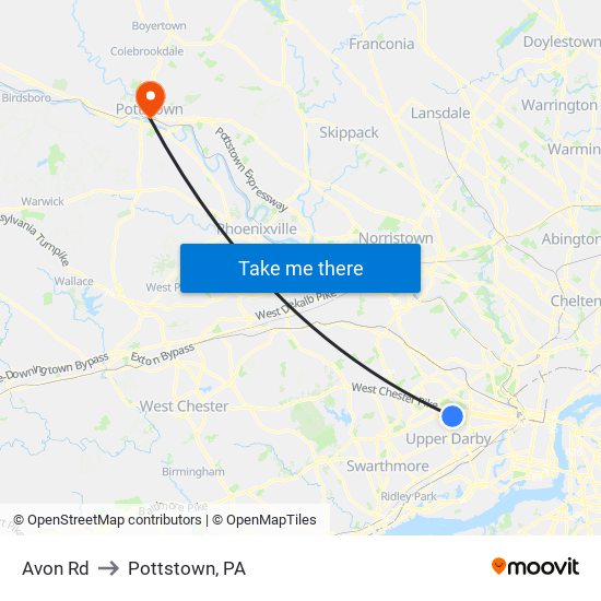 Avon Rd to Pottstown, PA map