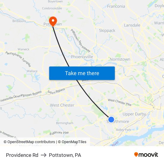 Providence Rd to Pottstown, PA map