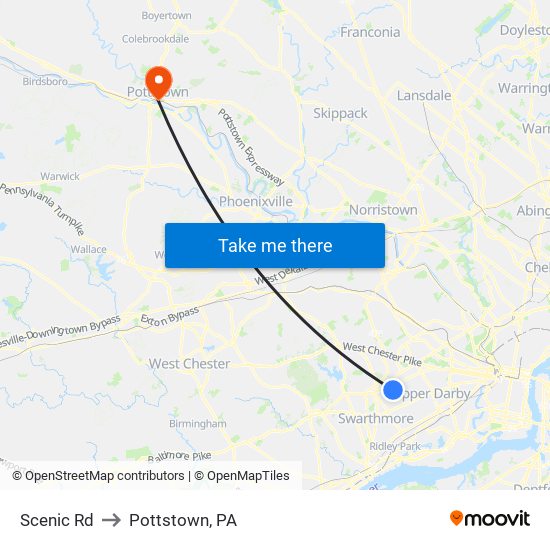 Scenic Rd to Pottstown, PA map