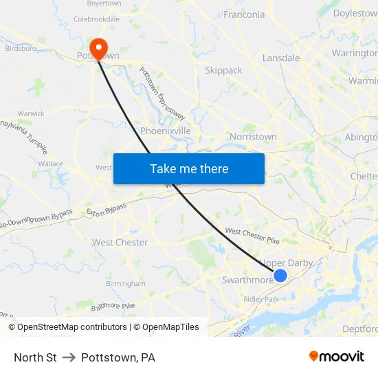 North St to Pottstown, PA map