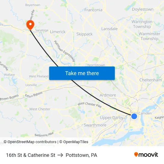 16th St & Catherine St to Pottstown, PA map