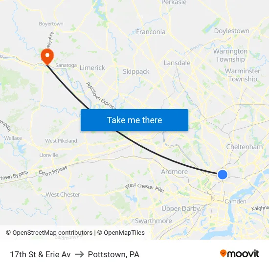 17th St & Erie Av to Pottstown, PA map