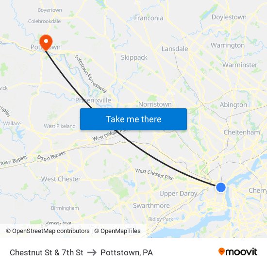 Chestnut St & 7th St to Pottstown, PA map