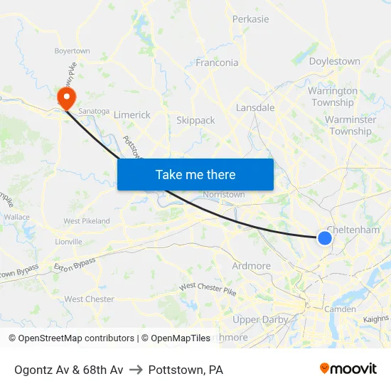 Ogontz Av & 68th Av to Pottstown, PA map