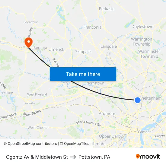 Ogontz Av & Middletown St to Pottstown, PA map