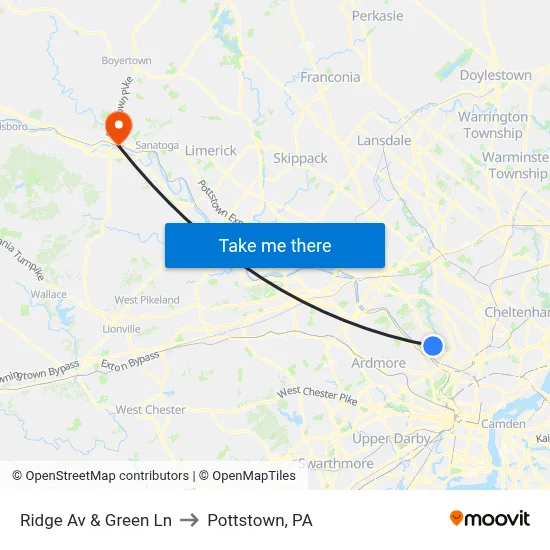 Ridge Av & Green Ln to Pottstown, PA map
