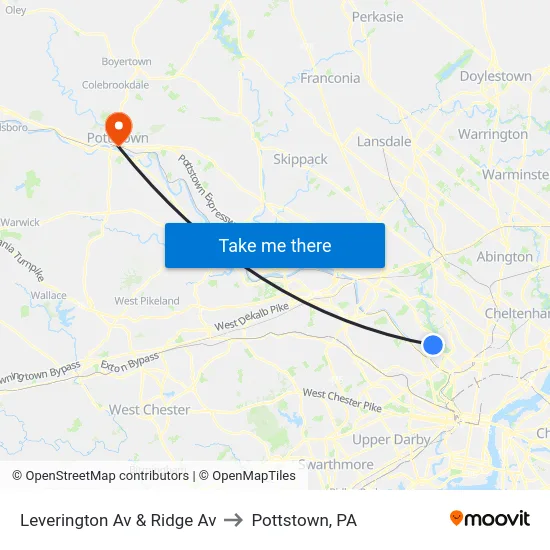 Leverington Av & Ridge Av to Pottstown, PA map